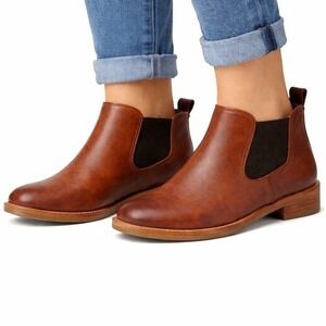 Kork-Ease Kit Chelsea Boots Cognac Brown Leather Slip-On Ankle Booties Size 8